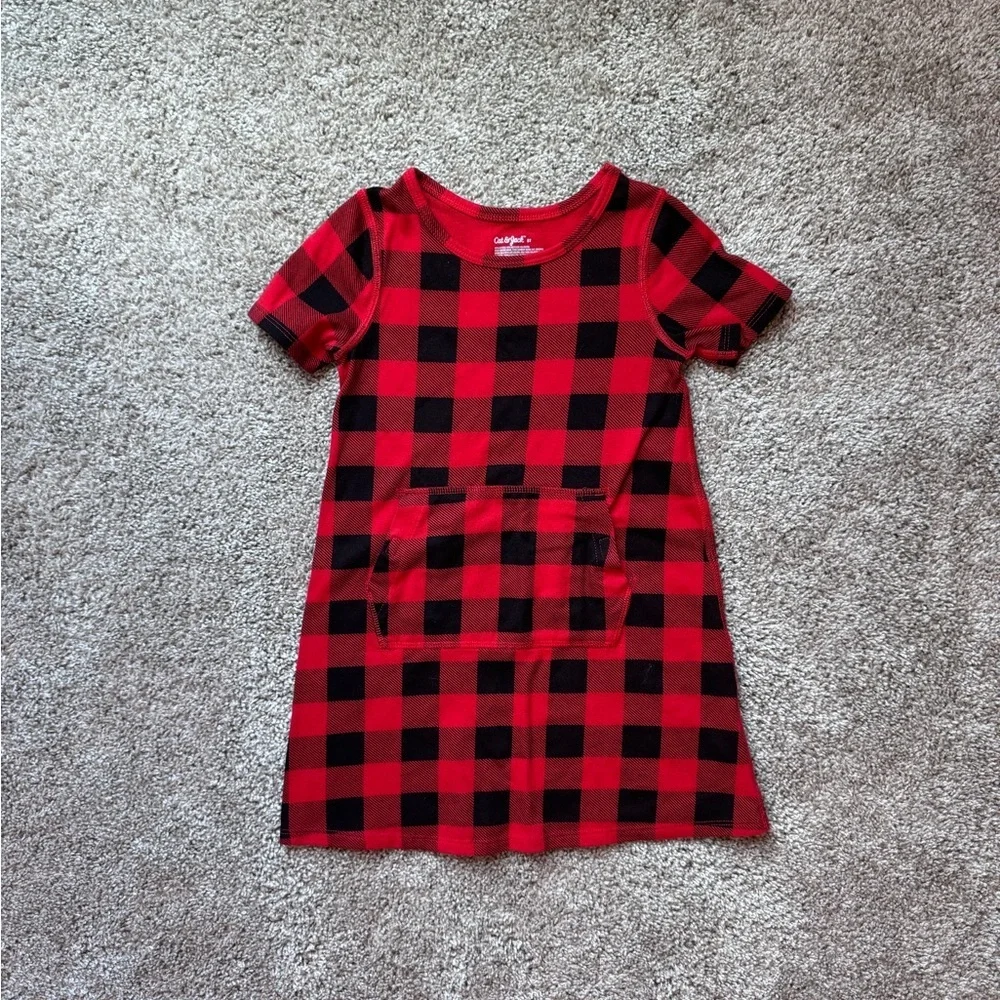Cat & Jack Toddler Girls' Adaptive Short Sleeve Holiday Dress red plaid Size 5T - Picture 2 of 7